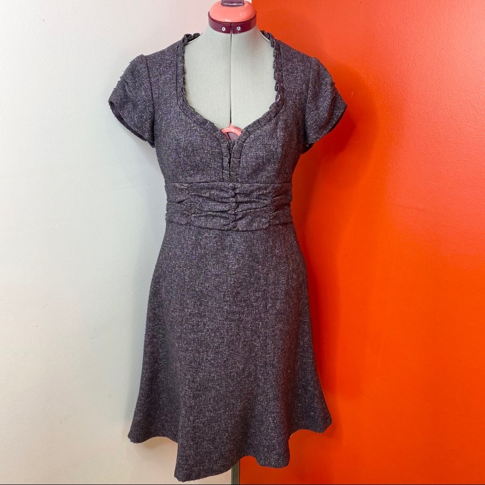 Anthropologie Heathered Charcoal Tweed Fit-and-Flare Dress